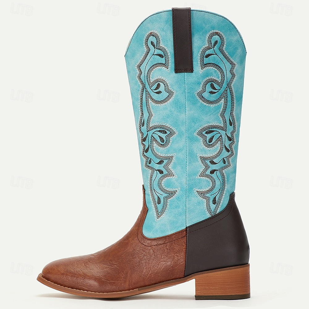 męskie turkusowo-brązowe kowbojskie buty westernowe z haftowanym wzorem - stylowe i wygodne obuwie na rodeo i na co dzień 2025 - $59.99 –P3