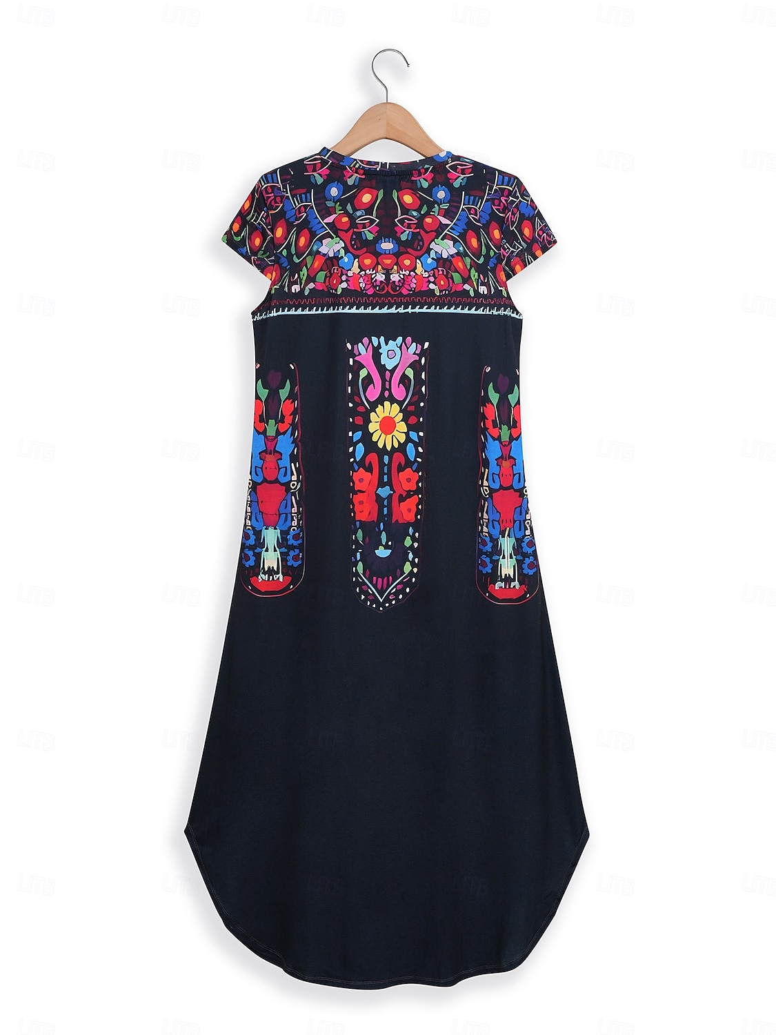 Robe Maxi Femme Robe Décontractée Vintage Vacances Ajustement Régulier Fleurie Manches Courtes Col Ras du Cou Noir Jaune Kaki Été de 2025 ? $28.99 –P2