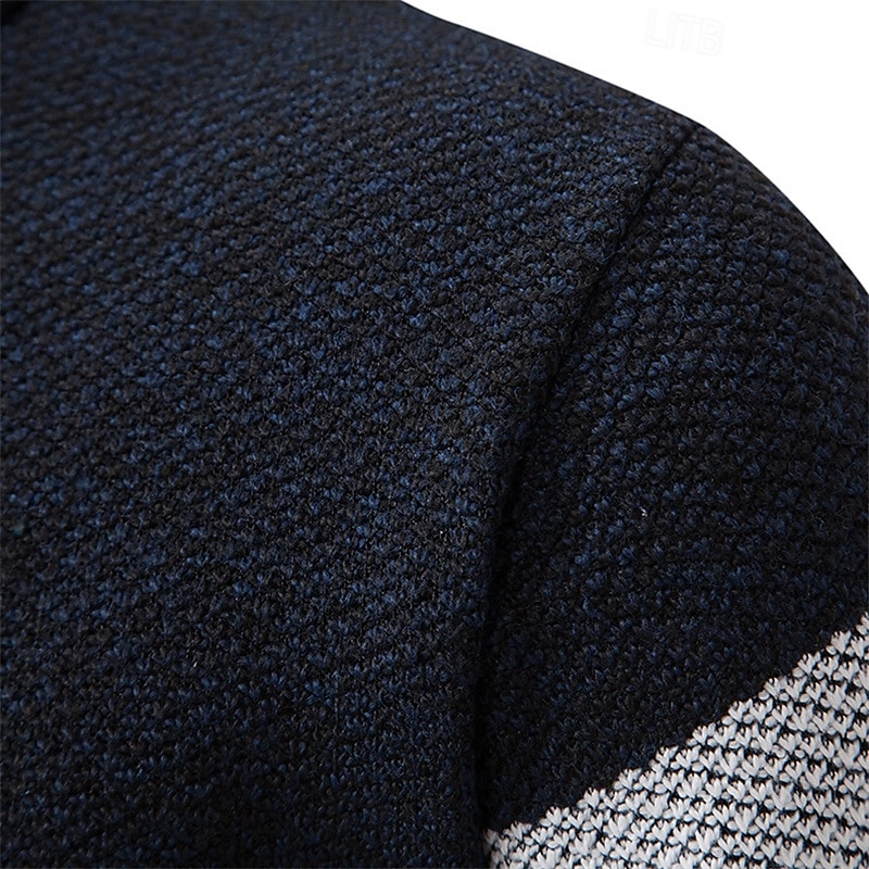 Men's Pullover Sweater Jumper Quarter Zip Sweaters Knit Sweater Ribbed Knit Regular Knitted Fleece Color Block Quarter Zip Fashion Basic Daily Wear Date Clothing Apparel Fall & Winter Navy Blue S M L 2025 - $35.99 –P6