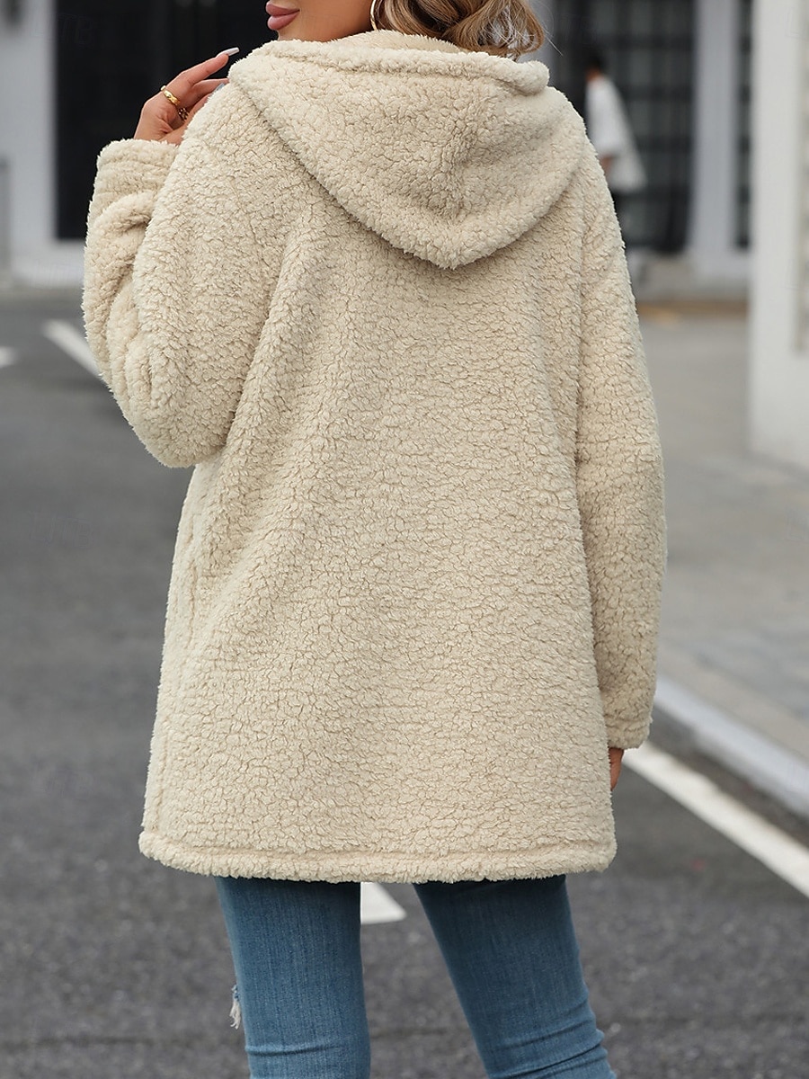 Damen Fleecejacke Teddy-Mantel Hoodie Jacke warm halten Atmungsaktiv Zip Tasche Innenfutter aus Fleece Brautkleider schlicht Glatt Urlaub Strasse Freizeitskleidung Ausgehen Reisverschluss Standard 2025 - $38.99 –P2