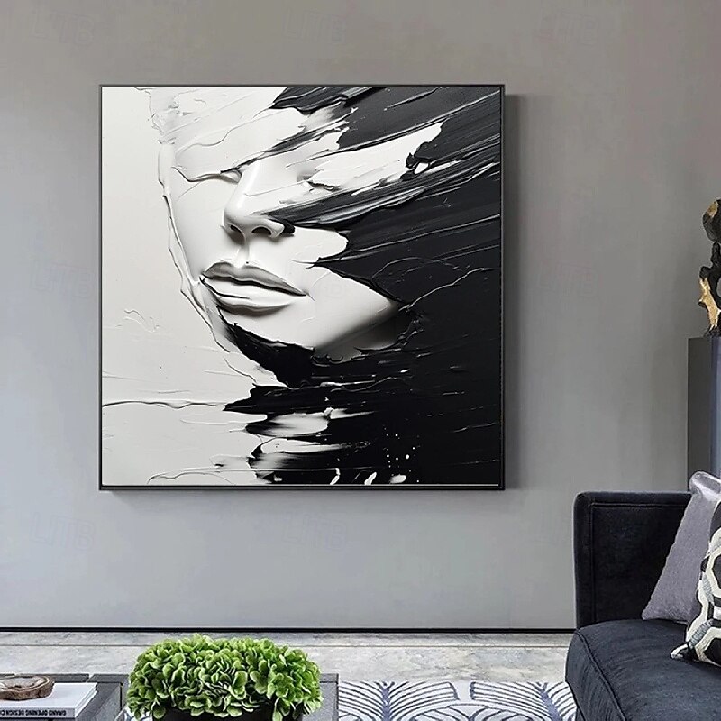 dipinto a olio astratto fatto a mano, dipinto a mano in bianco e nero, spatola, ragazza, dipinto a olio, figura in bianco e nero, pittura a olio, arte murale, grande dipinto in bianco e nero, pittura del 2025 a $131.99 –P2
