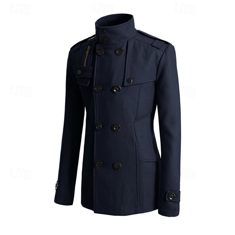 Pánské Polní kabát Peacoat Trenčkot Denní Dovolená Podzim zima Polyester Zahřívací Svrchní oděvy Oblečení Módní Klasické Bez vzoru Kapsy Stojáček Dvouřadé 2025 - $49.99 –P16
