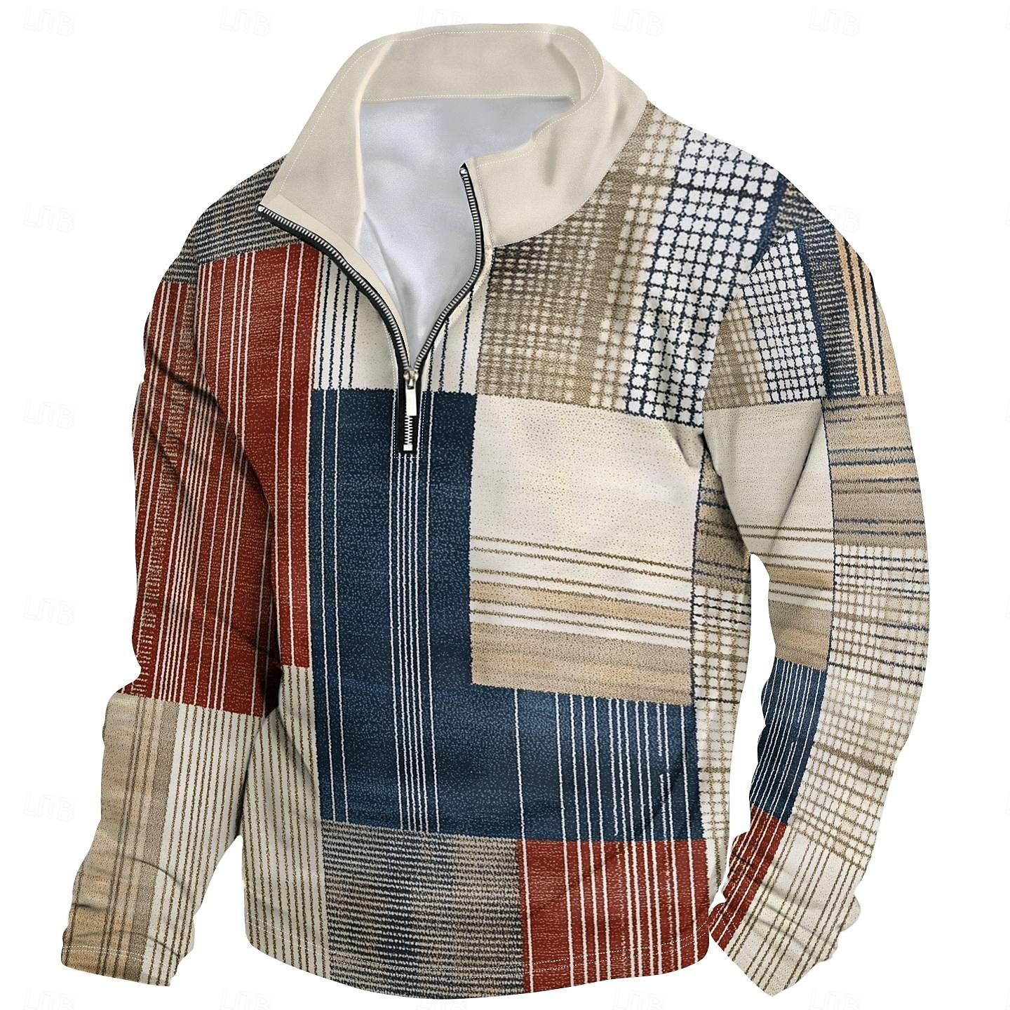 Herr Grafisk Lappverk Huvtröjor Kvartströja med dragkedja Långärmad Tröja Hög krage Dagligen Ledigt Vintage retro 3D-tryck Semester Utekväll Streetwear Mönster Vår & Höst 2025 - $37.99 –P2