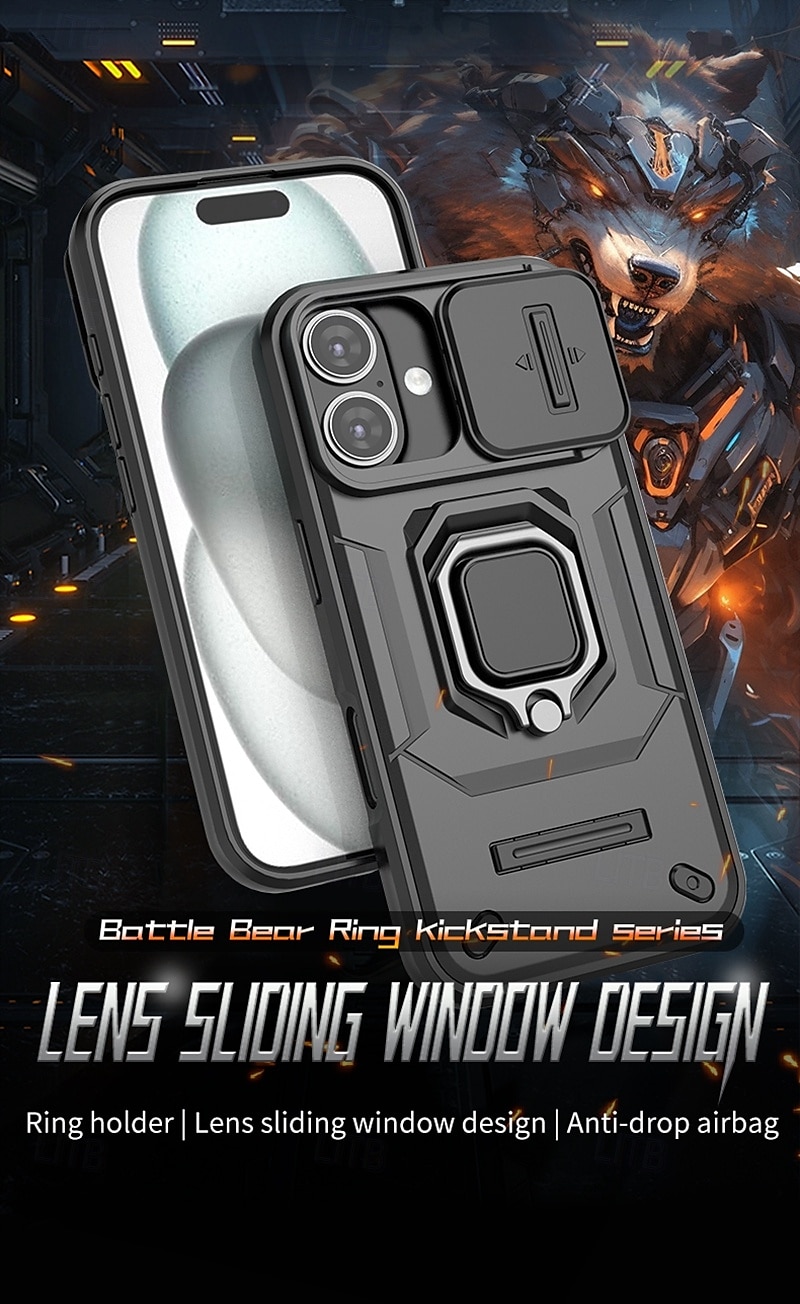 Phone Case For iPhone 16 Pro Max iPhone 15 Pro Max iPhone 14 Pro Max iPhone 13 Pro Max Back Cover Ring Holder Shockproof TPU PC Metal 2025 - $14.99 –P1