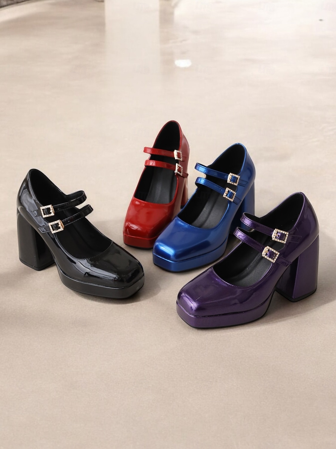 pantofi de damă retro din piele artificială lăcuită, groși, Mary Jane, cu bretele duble – pantofi cu toc bloc la modă pentru ținute de petrecere sau casual de inspirație vintage 2025 - $64.99 –P4