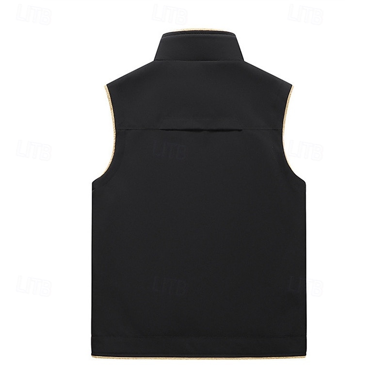 Herr Fleeceväst Väst Gilet Dagligen Datum Semester Mode Ledigt Höst vinter Ficka Polyester Håller värmen Bekväm Slät Dragkedja Hög krage Normal Svart Gul Kaki Mörkgrå Väst 2025 - $45.99 –P6