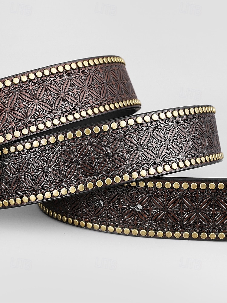 miesten länsimainen keinonahkavyö, jossa kaiverrettu kukkakuvio ja härkäkallosolki – vintage-tyylinen cowboy-vyö rodeoon ja vapaa-aikaan 2025 - $19.99 –P3