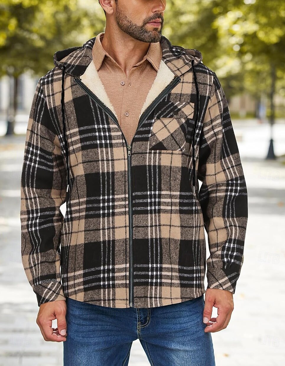 Herren Hemdjacke Kapuzenjacke Shacket Flanell-Fleecejacke Täglich Urlaub warm Mit Kapuze Herbst Winter Schottenstoff Kariert Modisch Strassenmode Kargen Standard Schwarz Dunkelrot Hellgrün Rote Blau 2025 - $60.99 –P34