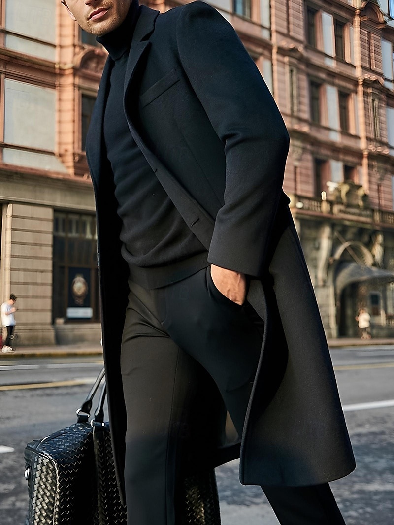Male Overcoat Coat Trench Coat Daily Wear Buckle Fall & Winter Solid / Plain Color Leisure Lapel Long Camel Black Gray Jacket 2025 - $48.99 –P7