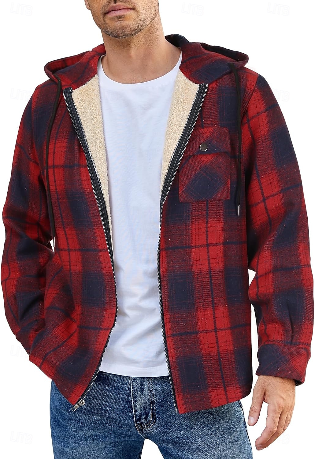 Herren Hemdjacke Kapuzenjacke Shacket Flanell-Fleecejacke Täglich Urlaub warm Mit Kapuze Herbst Winter Schottenstoff Kariert Modisch Strassenmode Kargen Standard Schwarz Dunkelrot Hellgrün Rote Blau 2025 - $60.99 –P28