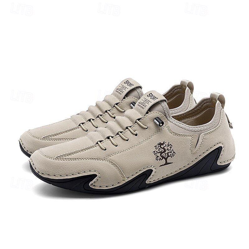 Homens Tênis sapatos feitos à mão Microfibra Confortável Antiderrapante Com Cadarço Preto Bege Cinzento de 2025 por $54.99 –P5