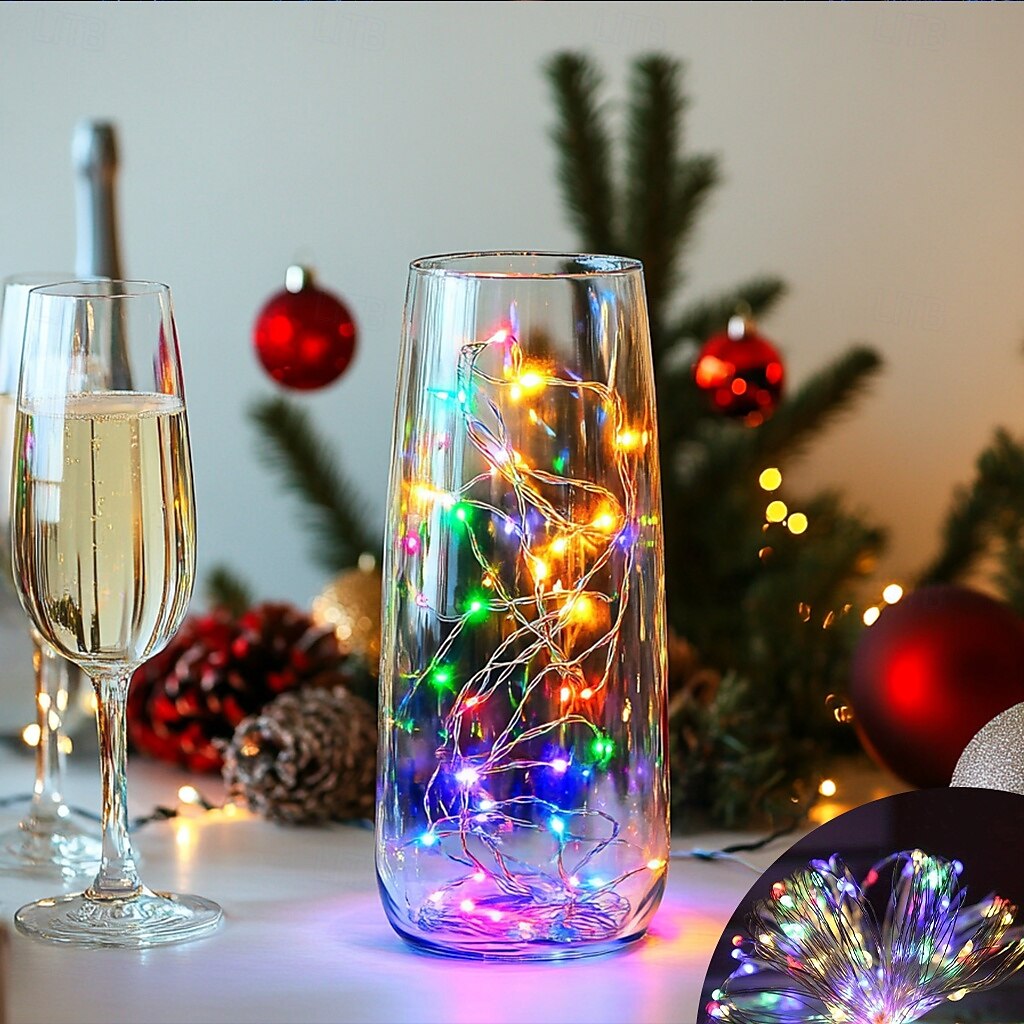 luci a corda in filo di rame impermeabile da 1 m a 10 m alimentate a batteria per luci decorative per interni ed esterni non conduttive per Natale, Halloween, matrimoni, festival del 2025 a $7.99 –P8
