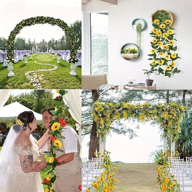 Dekor Napraforgó Indás Girland Fények Esküvői Party Ünnepi Tündér Fények Napelemes Kültéri Vízálló Rattan Levél Fényfüzérek 2.5m 30LED Pavilon Erkély Udvar Party Dekoráció 2026 - $17.99 –P8