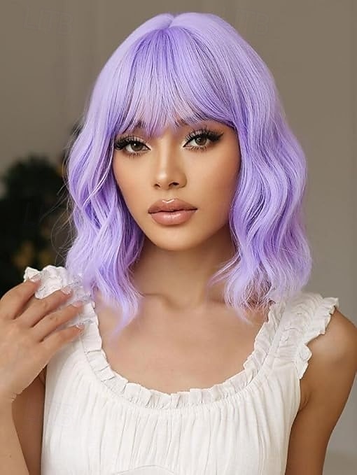 peruca com franja perucas curtas onduladas para mulheres comprimento dos ombros perucas bob encaracolado perucas sintéticas resistentes ao calor para cosplay de halloween uso diário para festas de 2025 por $20.99 –P3