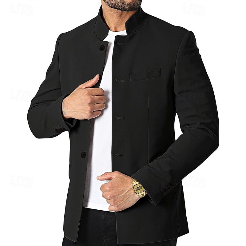 Herr Vardaglig jacka Kavaj Dagligen Semester Håller värmen Ficka Höst vinter Slät Vintage Mode Kinakrage Normal Svart Vit Vin Marinblå Jacka 2026 - $63.99 –P10