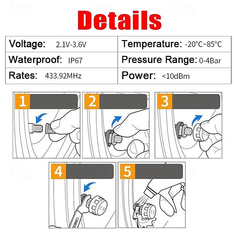 monitor de presiune a anvelopelor de mașină fără fir mașină tpms sistem de monitorizare a presiunii în anvelope a energiei solare afișaj digital lcd usb alarmă de securitate auto anvelope senzor 2025 - $52.99 –P4
