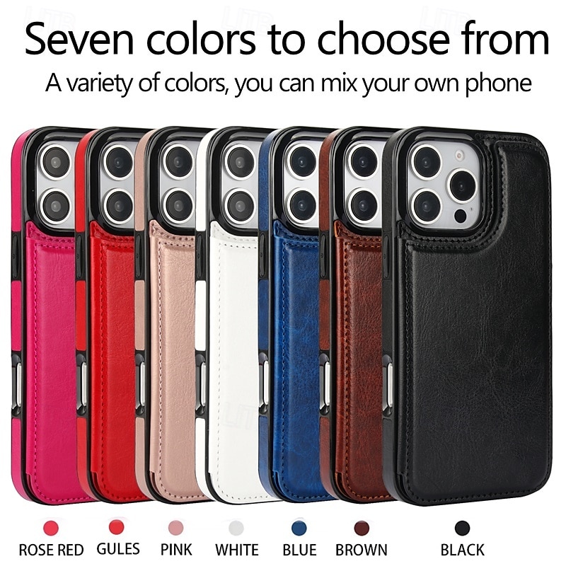 2025年 電話 ケース 用途 iPhone 16 Pro Max プラス iPhone 15 プロマックスプラス iPhone 14 13 12 11 Pro Max Plus Mini SE バックカバー スタンド付き カード挿入口 耐衝撃 レトロ風 TPU PUレザー  コレクション – $16.99 –P1
