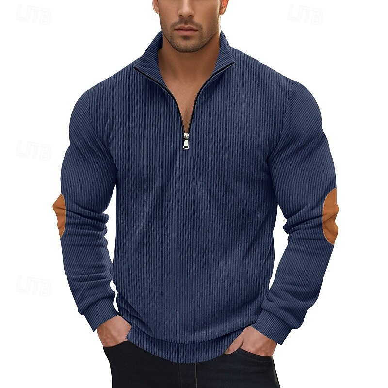 Homme Sweat-shirt Sweat-shirt quart de fermeture éclair Abricot Noir Vert Véronèse bleu marine Gris Demi-zip Bloc de Couleur Patchwork A côtes Texturé Sport & Loisir Quotidien Fête Polyester Velours de 2025 ? $23.99 –P7
