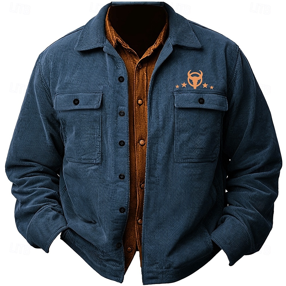 Pánské Pevná barva Kráva Košile bunda Overshirt Dlouhý rukáv Vinobraní Africký vzor Na den Podzim zima Košile s límečkem Tlačítko nahoru 3D tisk 2 kapsy 1ks Armádní zelená Námořnická modř Hnědá 2025 - $37.99 –P5