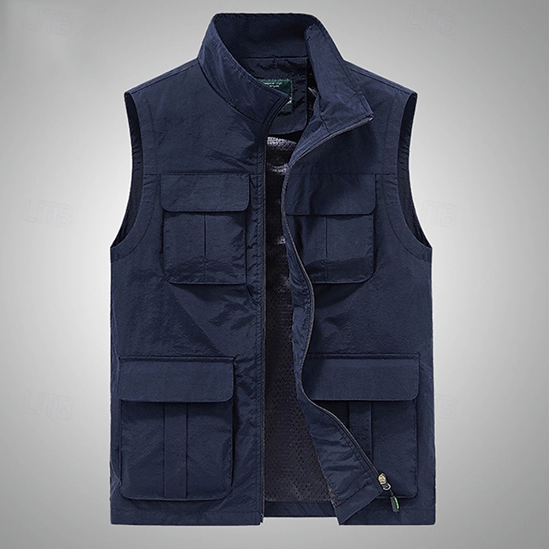 Herren Weste Angelweste Weste für Wanderer Täglich Verabredung Urlaub Modisch Brautkleider schlicht Frühling Sommer Gitter Tasche Polyester Atmungsaktiv Komfortabel Glatt Reisverschluss Ständer 2025 - $38.99 –P5