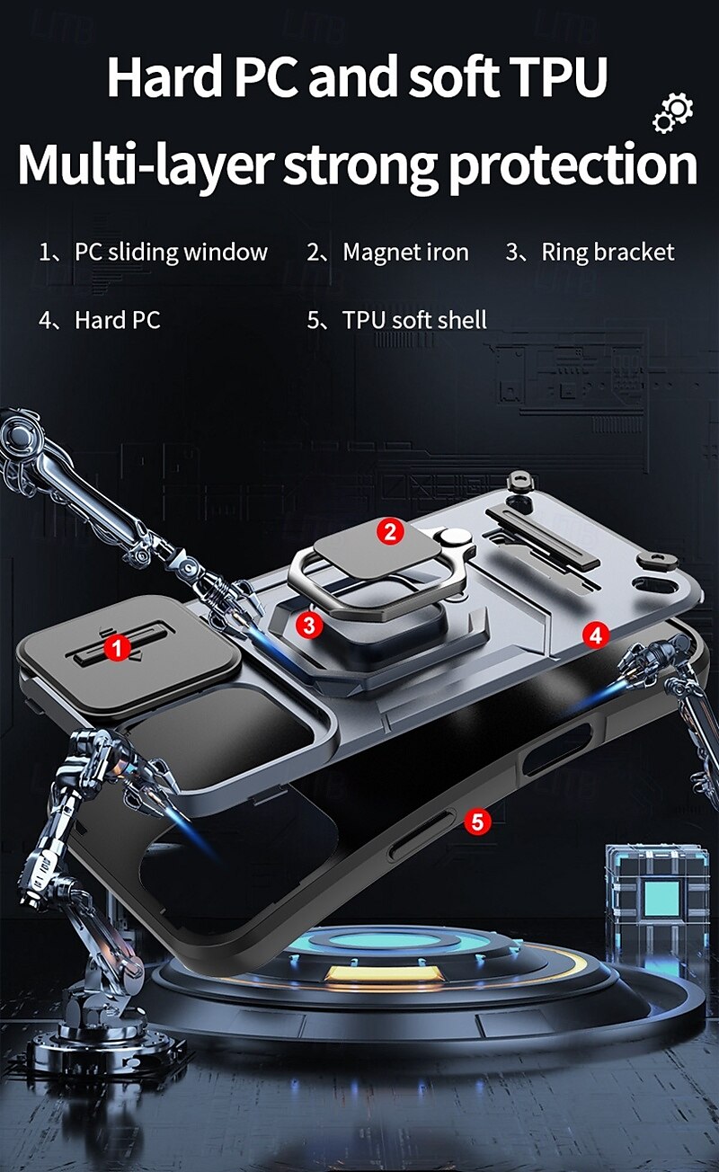 Phone Case For iPhone 16 Pro Max iPhone 15 Pro Max iPhone 14 Pro Max iPhone 13 Pro Max Back Cover Ring Holder Shockproof TPU PC Metal 2025 - $14.99 –P11