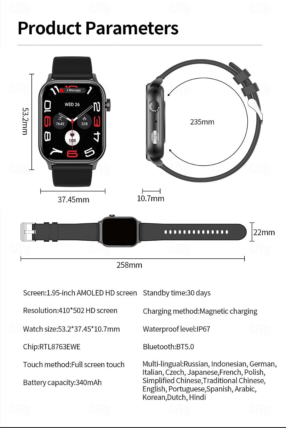 696 KR86 Умные часы 1.95 дюймовый Умный браслет Bluetooth Педометр Напоминание о звонке Пульсомер Совместим с Android iOS Женский Мужчины Хендс-фри звонки Напоминание о сообщении IPX-0 2025 - $36.99 –P20