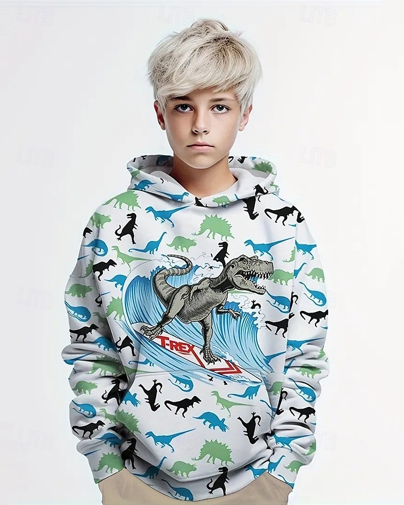 Pojkar 3D Grafisk Tecknat Dinosaurie Huvtröja Långärmad Vår Höst Mode Streetwear Barn 4-12 år Huva Utomhus Ledigt Dagligen Normal 2025 - $18.99 –P1