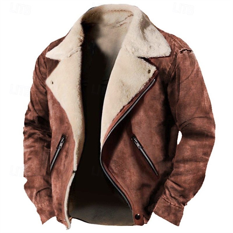 Homme Veste d'hiver Veste en Polaire Veste Sherpa Veste en faux suède Vacances Quotidien Chaleur Thermique Avec Poches Toison Automne & Hiver Uni Mode Streetwear Revers Régulier Similicuir Noir de 2026 ? $65.99 –P4