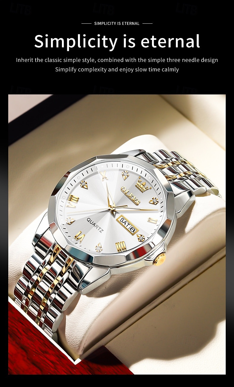 OLEVS Мужские кварцевые часы Минималистичные модные бизнес-наручные часы с подсветкой календарем датой неделя водонепроницаемые стальные часы 2026 - $35.99 –P2