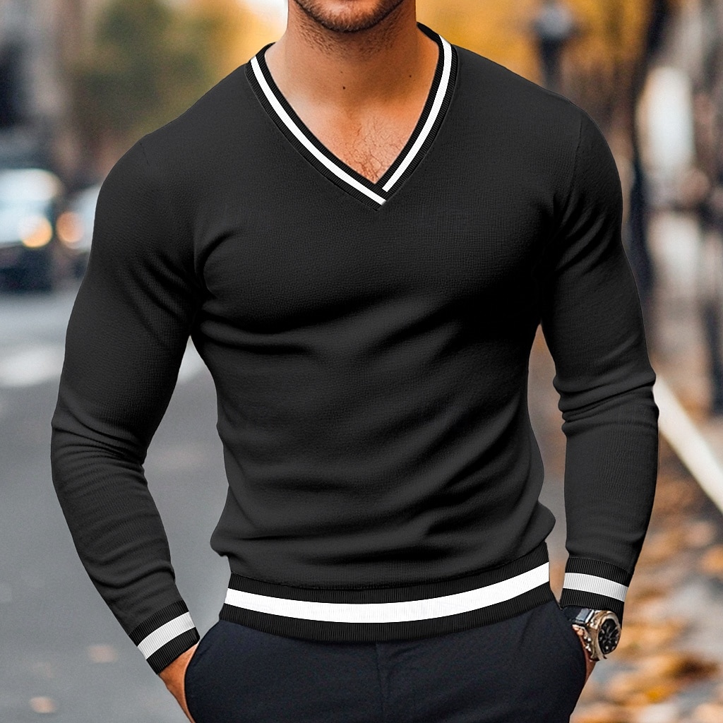 رجالي تي شيرت تي متماسكة كم طويل V رقبة الشتاء ربيع & الصيف لون الصلبة تريكو V-neck كاجوال / يومي أسود أبيض أصفر تي شيرت للرجال 2025 - $12.99 –P9