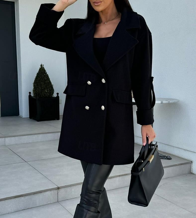 Manteau Trench Femme Plein Air Usage quotidien Vacances mode Décontractées Avec poches Longue Manteau Noir Blanche Vert Véronèse Automne Hiver Gilet Revers Ample S M L XL 2XL de 2025 ? $47.99 –P4