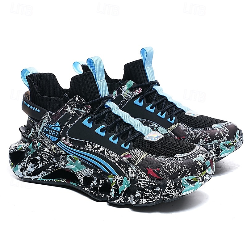 sneakers alte da uomo con motivo graffiti – scarpe sportive streetwear colorate con chiusura con lacci, tomaia in mesh traspirante per abbigliamento casual e sportivo del 2026 a $64.99 –P14