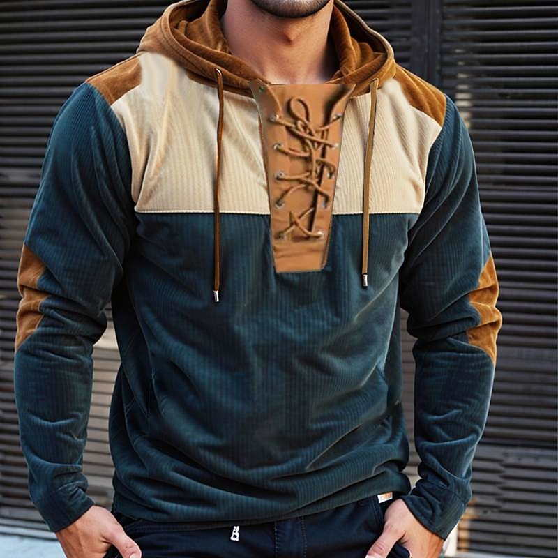 Homens Moletom Azul Verde Escuro Capuz Com Capuz Côr Sólida Bloco de cor Cordões Estilo vintage Com Capuz Casa Desportos e Ar livre Veludo Vintage Diário Tradicional / Vintage Primavera Outono Roupa de 2026 por $28.99 –P1