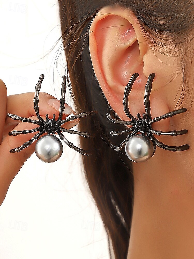 brincos de aranha de halloween com detalhes em pérolas - joias góticas marcantes para cosplay, festas à fantasia e eventos de halloween de 2025 por $8.99 –P1