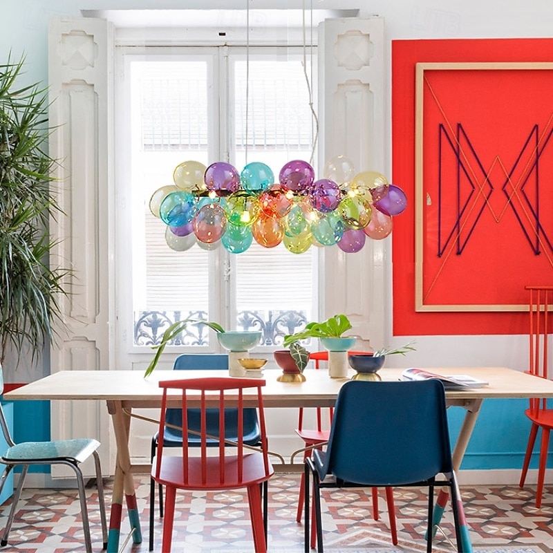Suspension LED blanc chaud 3/5/8 lumières design moderne Spoutnik G9 globe en verre coloré abat-jour en verre lustre câble réglable plafonnier pour îlot de cuisine chambre à coucher boules à bulles de 2025 ? $449.99 –P1