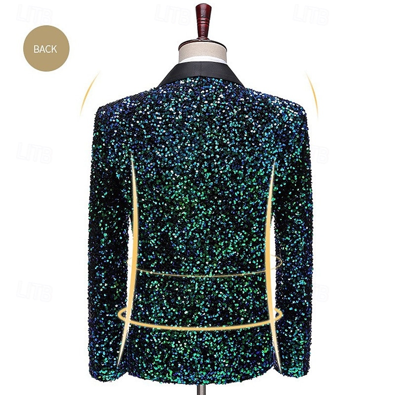 Men's Blazer Jacket Tuxedo Party Sparkle Sequin Polka Dot Blazer Black White Green Standard Fit Single Breasted One-button 2025 - $97.99 –P3