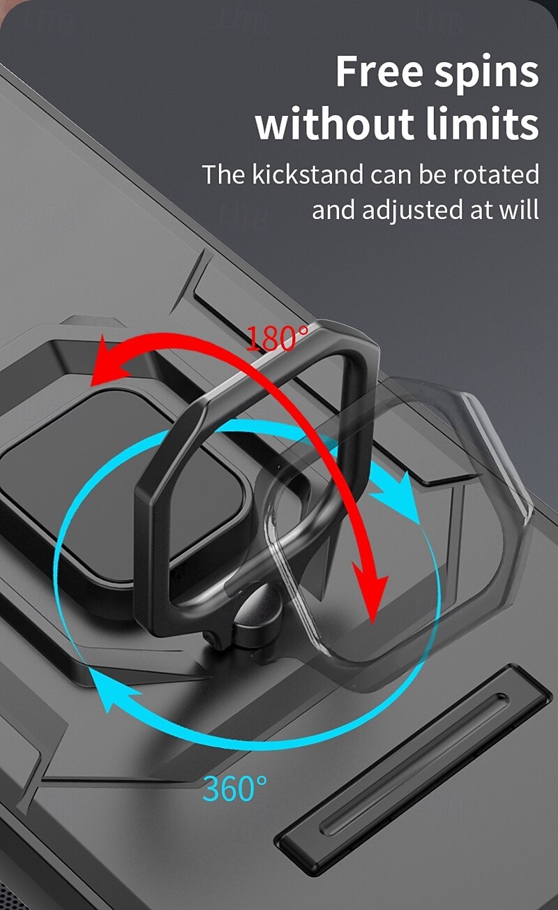 Phone Case For iPhone 16 Pro Max iPhone 15 Pro Max iPhone 14 Pro Max iPhone 13 Pro Max Back Cover Ring Holder Shockproof TPU PC Metal 2025 - $14.99 –P9