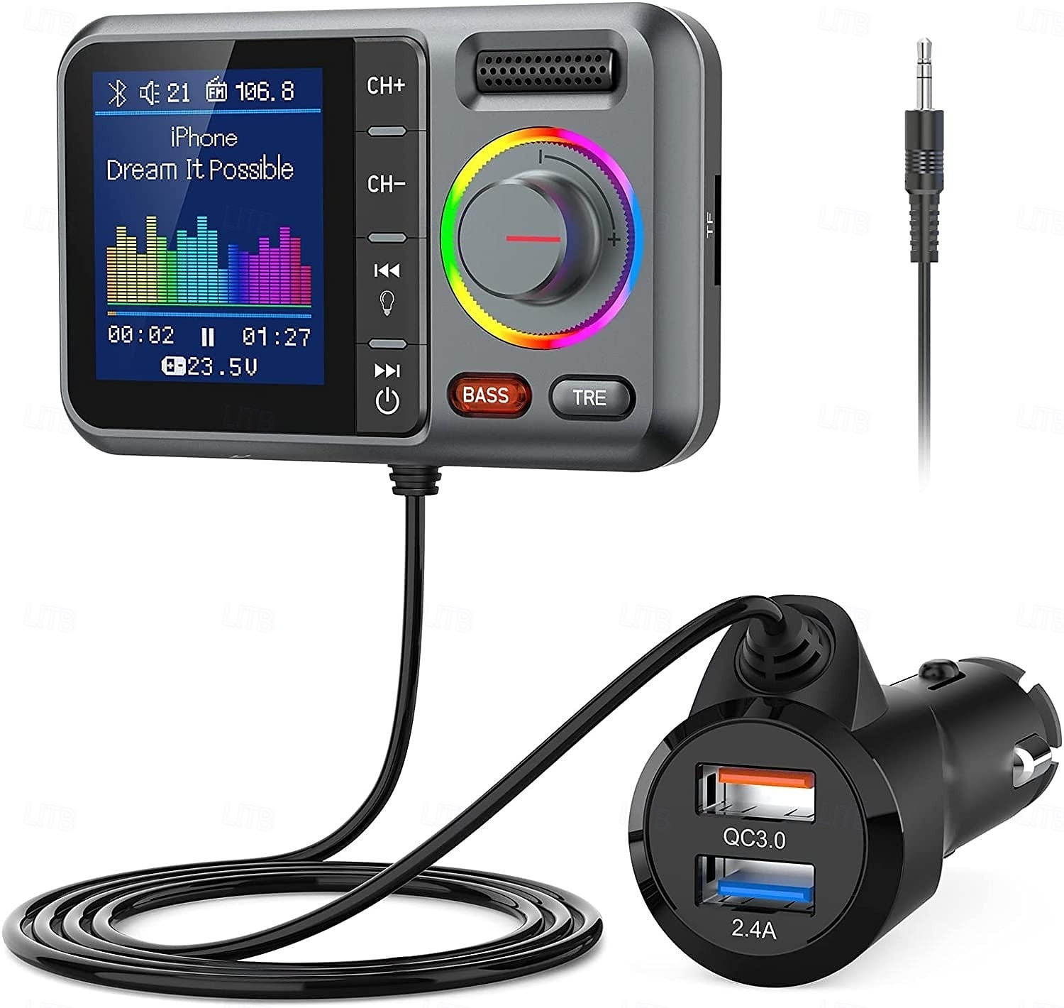 trasmettitore fm bluetooth per auto adattatore bluetooth per auto wireless con schermo a colori supporto qc3.0 ricarica rapida chiamata vivavoce lettore musicale mp3 bassi &scheda tf tre booster del 2025 a $35.99 –P7