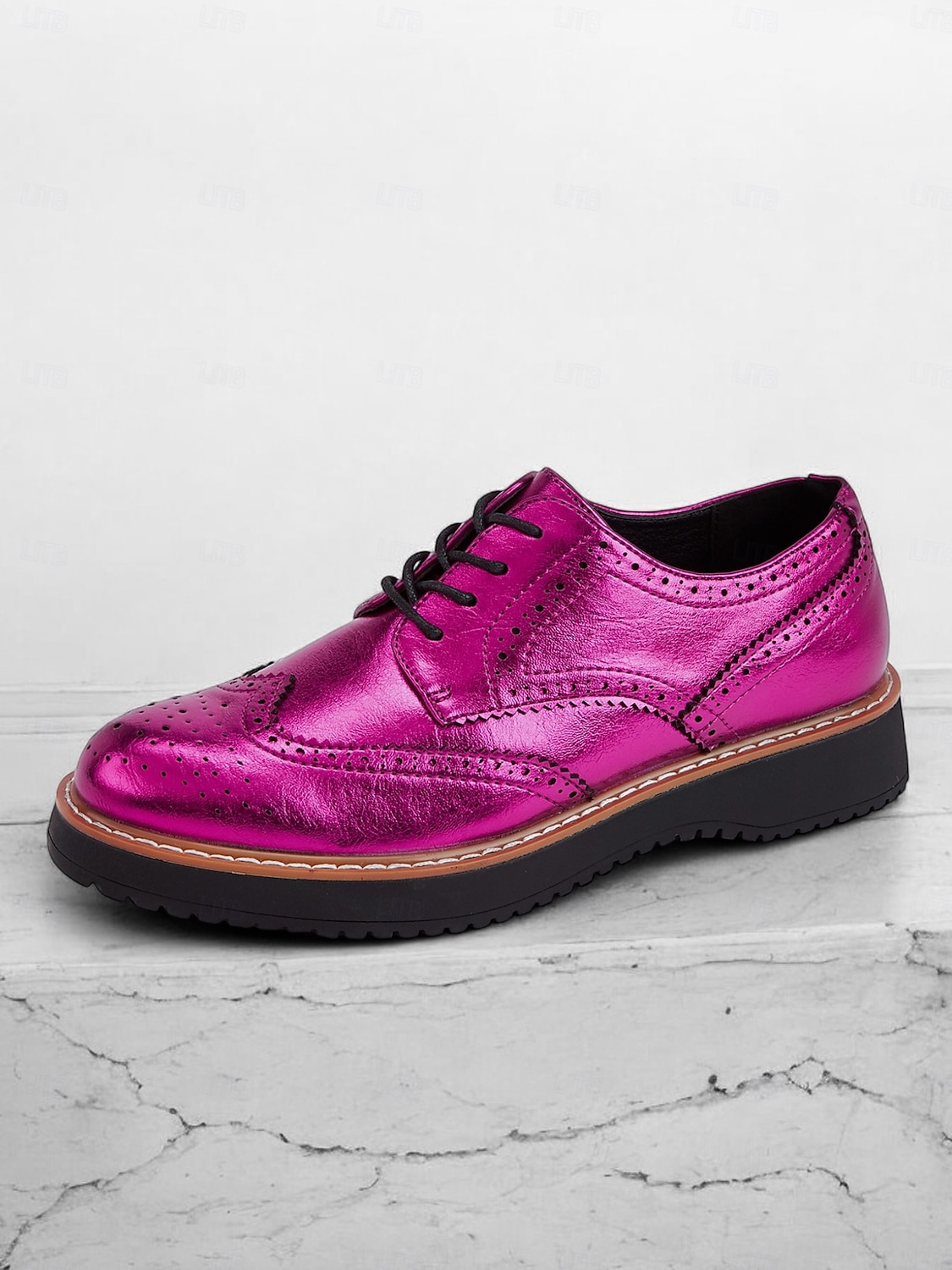 scarpe brogue oxford rosa metallizzato da donna con punta a coda di rondine, scarpe casual eleganti con lacci per feste ed eventi di moda del 2025 a $46.99 –P1