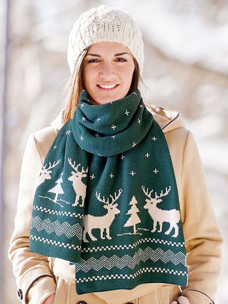 écharpe tricotée pour femme à imprimé renne et sapin de Noël en rouge et blanc, accessoire d'hiver douillet pour les fêtes de fin d'année de 2025 ? $11.99 –P5