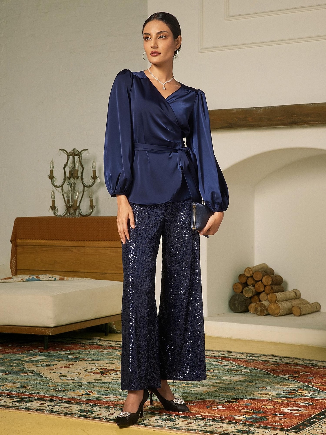 μπλούζα σατέν μασίφ casual juliet μανίκι γραβάτα μπροστά 2025 - $72.99 –P2