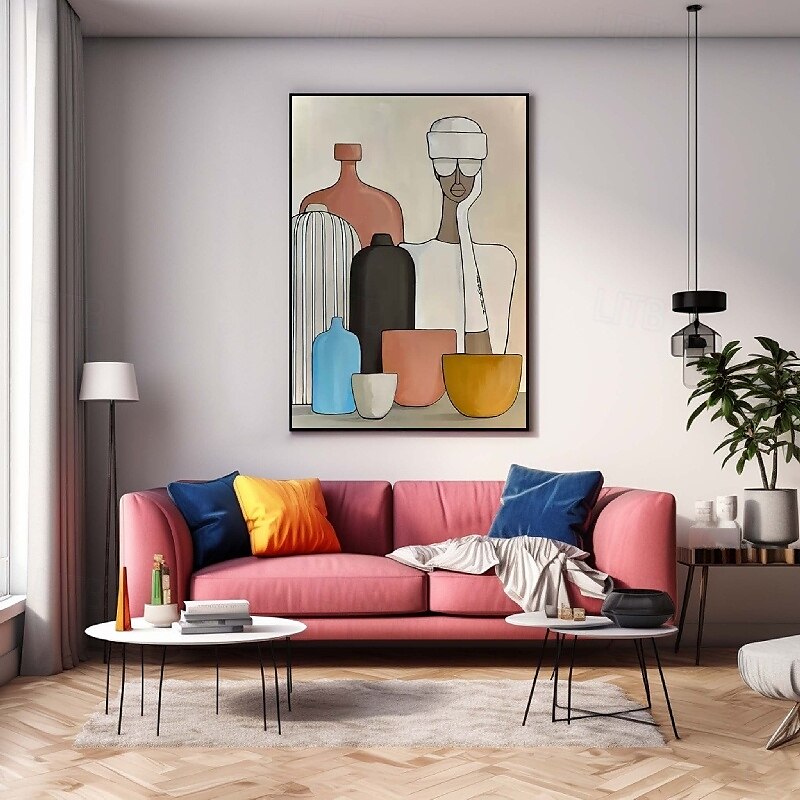 3D-Ölgemälde, handgefertigt, beige, Wabi-Sabi-Ölgemälde, handgemalte Wandkunst, schwarz-beige, mit Pattle Knife gemaltes großes, schwarz-oranges Ölgemälde, Wandkunst, beige, strukturiertes Gemälde für 2025 - $116.99 –P4