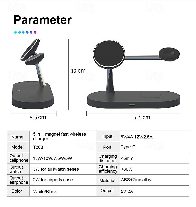 Wireless Charger 15 W Output Power Wireless Charging Station CE Certified Fast Wireless Charging MagSafe Magnetic For Apple Watch iPhone 14/13/12/11 Pro Max Apple Watch Series SE / 6/5/4/3/2/1 2025 - $47.99 –P10