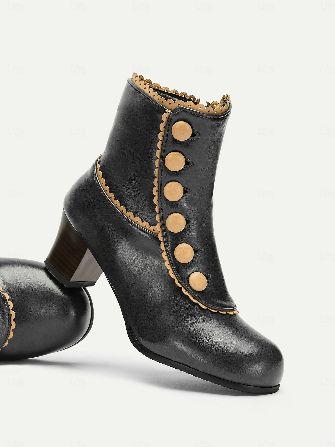 Victorian Vintage Green Leather Ankle Boots for Women – Retro Button Design with Scalloped Trim, Perfect for Fall Fashion 2025 - $64.99 –P9