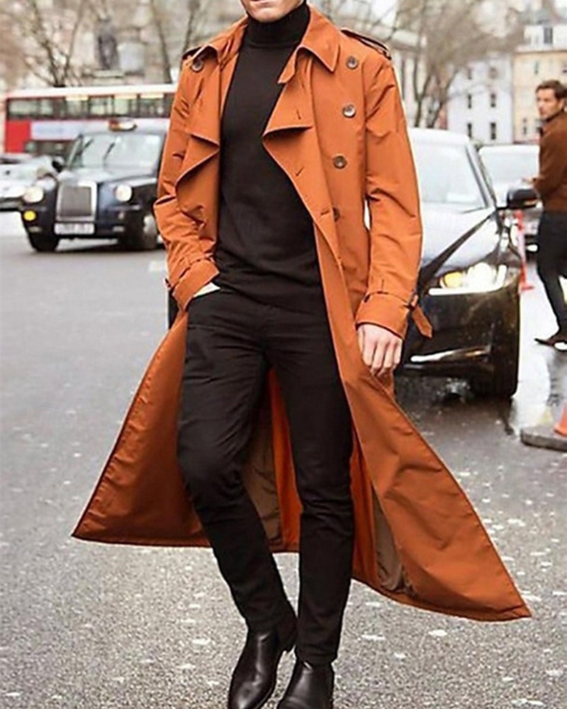 Men's Transition Jacket Trench Coat Going out All Seasons Polyester Windproof Outerwear Clothing Apparel Classic Plain Pocket Lapel Double Breasted 2025 - $41.99 –P3
