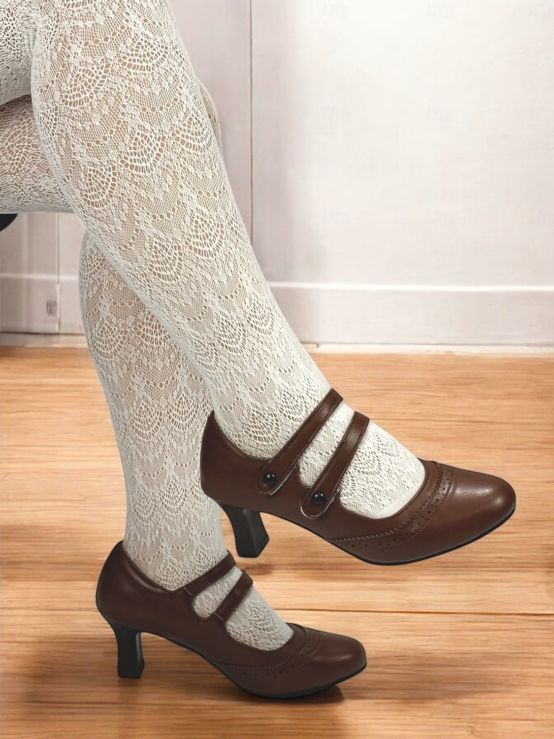 Kvinne Vintage Gatsby Brune Mary Jane Hæler med Brogue Detaljer Komfortable Mid Hæl Sko Retro-Inspirerte Antrekk 2026 - $54.99 –P5