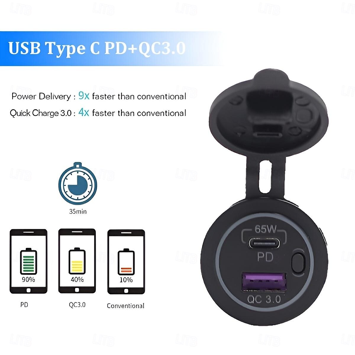 nabíječka do auta motocykl 12v 24v usb-c pd qc 3.0 port usb zásuvka pro rv auto zásuvka usb port 2025 - $28.99 –P2