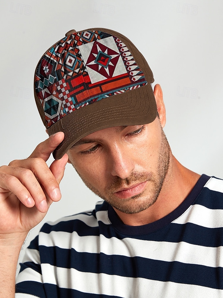 Men's Brown Baseball Cap with Colorful Tribal Print – Adjustable Casual Hat for Outdoor Activities and Festivals 2025 - $18.99 –P2