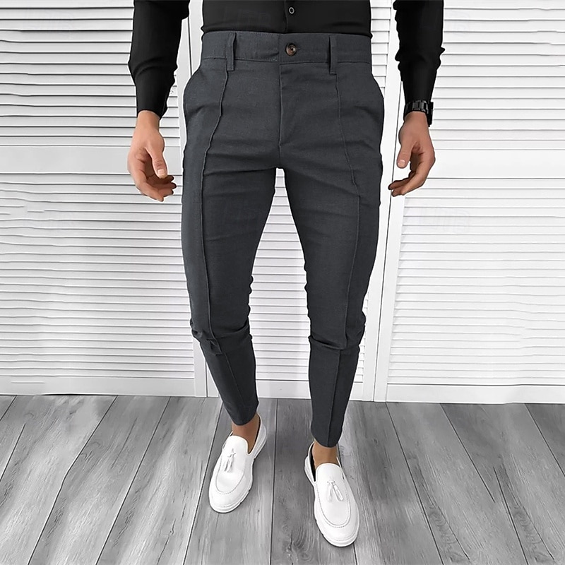 Per uomo pantaloni della tuta Pantaloni affusolati Pantaloni Chino Bottoni Tasche Liscio Comfort Formale Feste Ufficio Di tendenza Classico Nero Bianco Media elasticità del 2025 a $32.99 –P10
