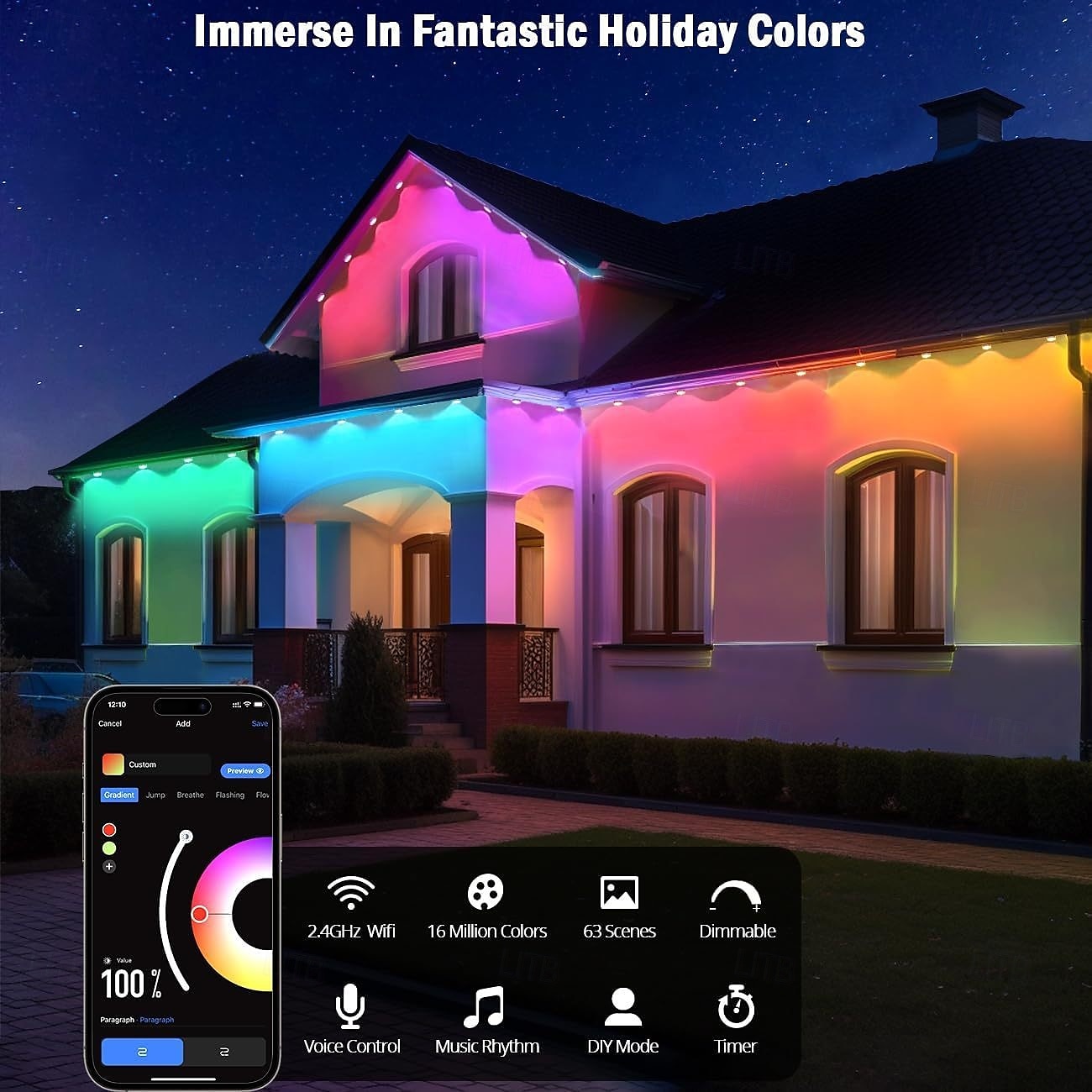LED Smart Light Tuya WiFi Intelligent Waterproof RGBIC Eave Lights, Permanent Outdoor String Light Available in 10M 20LEDs 15M 30LEDs 30M 60LEDs and 45M 90LEDs 2025 - $97.99 –P1
